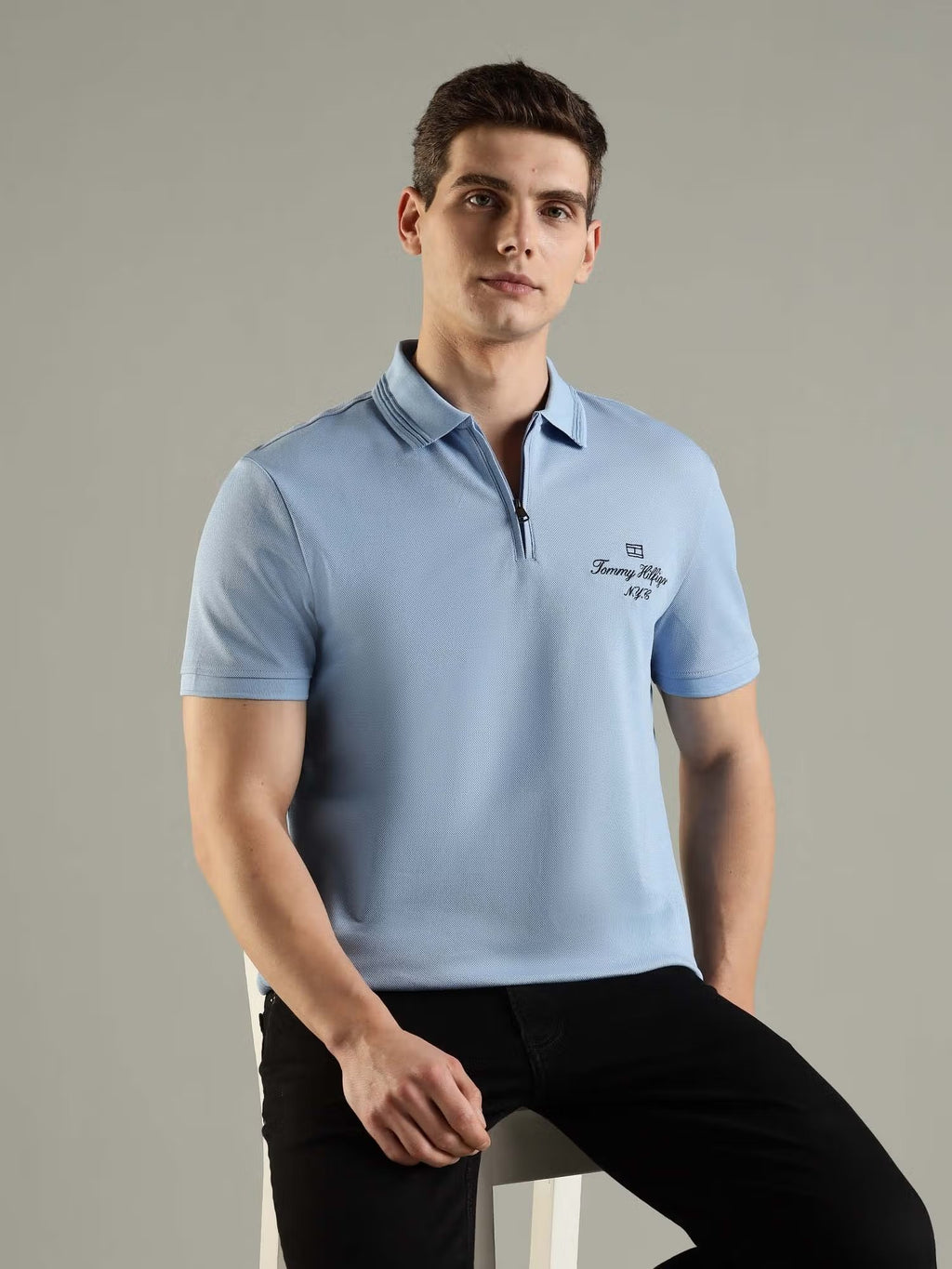 Premium Men's Cotton Lycra Matty Polo T-Shirt – Sky Blue