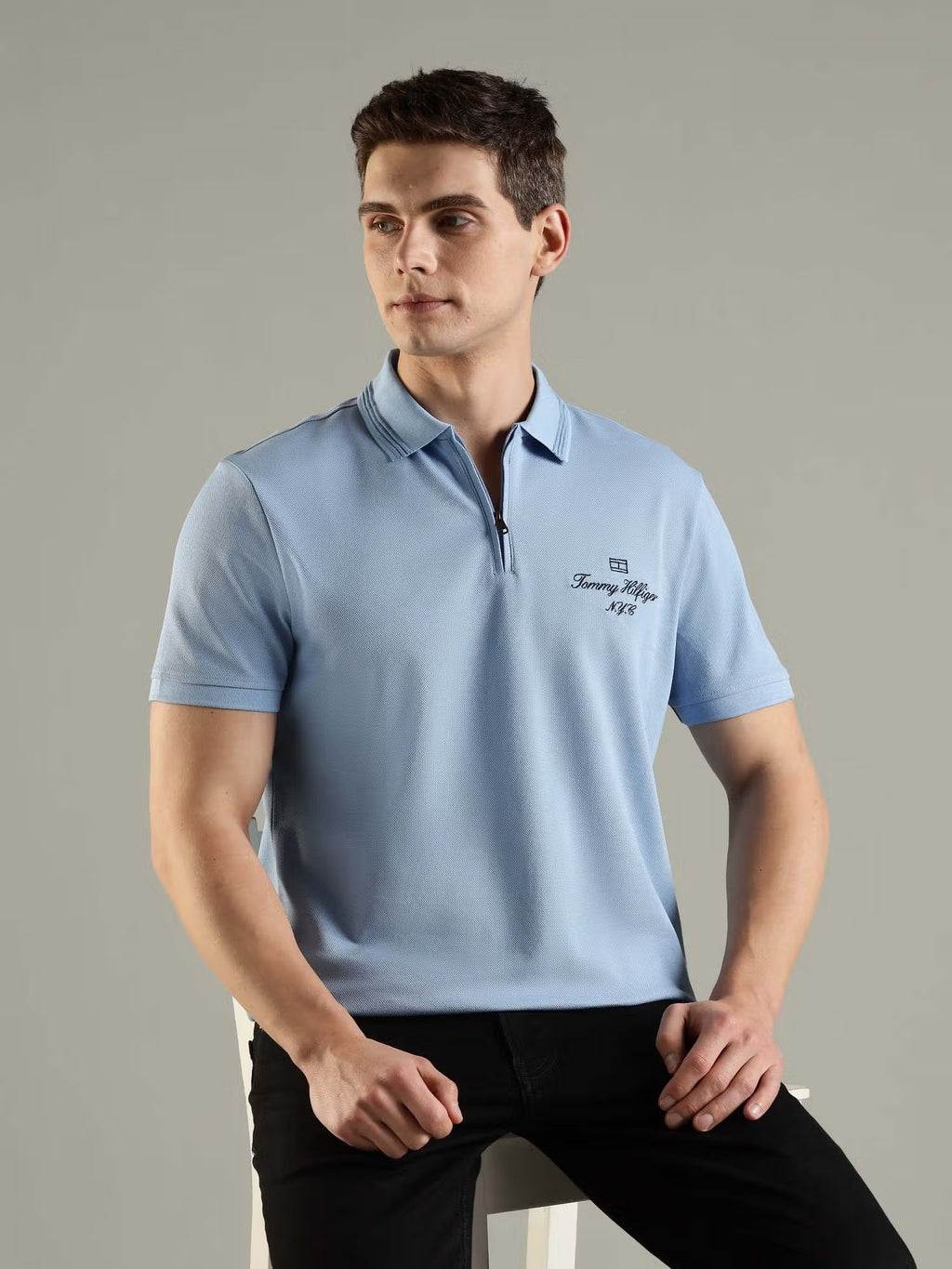Premium Men's Cotton Lycra Matty Polo T-Shirt – Sky Blue